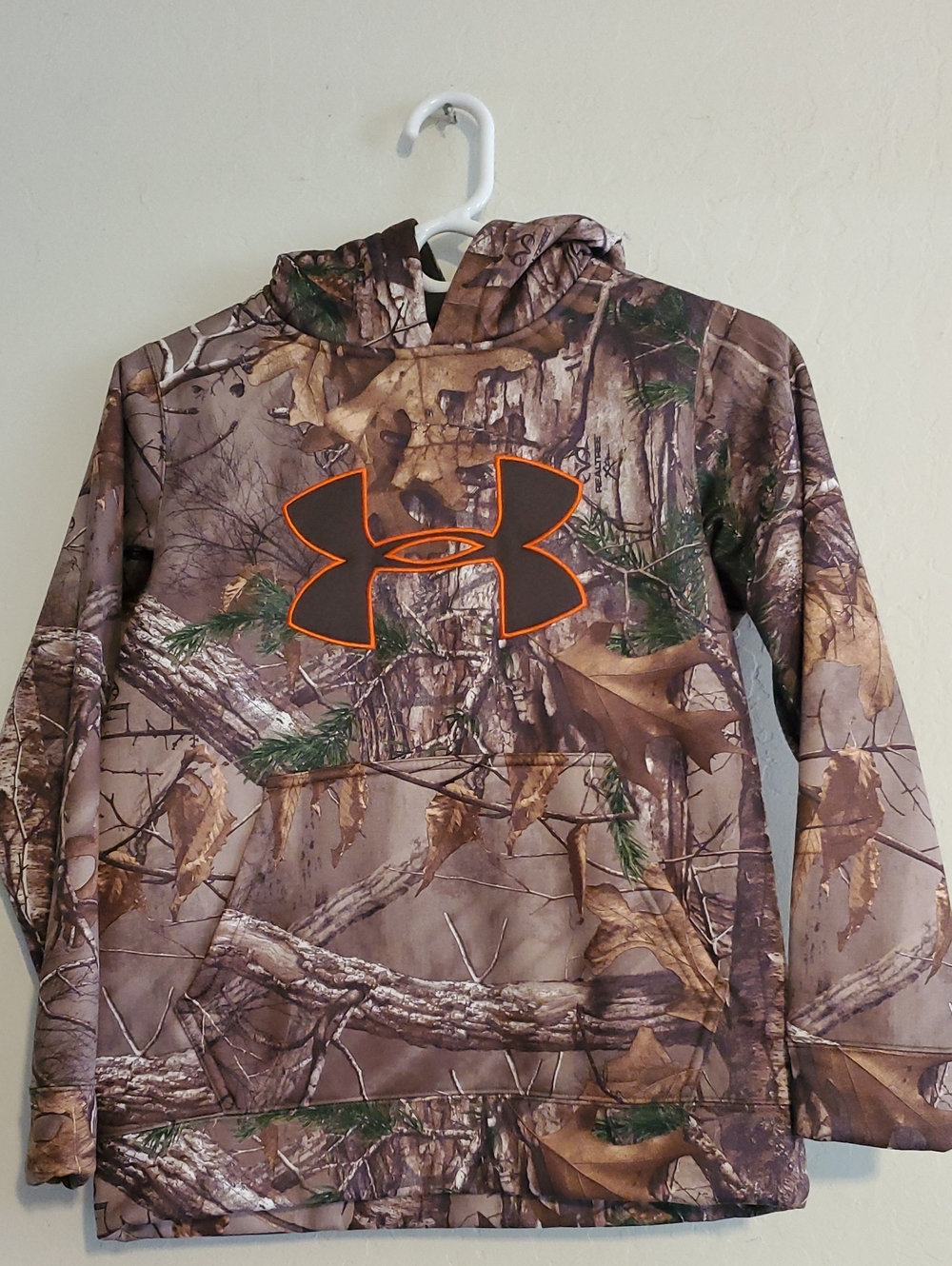 Under Armour Kids Camo Hoodie in Brown with Orange Logo